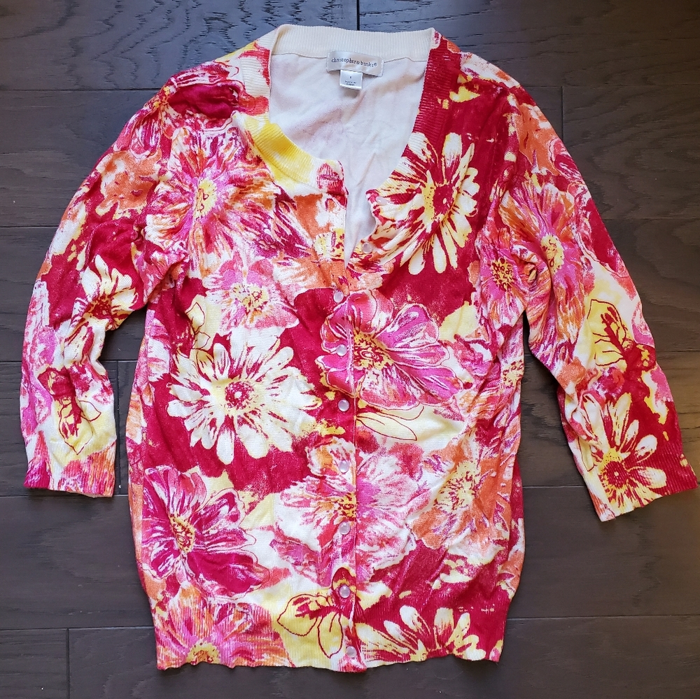 Christopher & Banks floral button-up cardigan